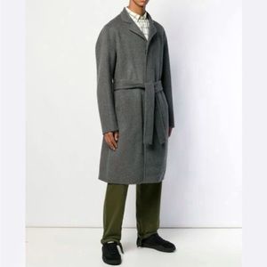 Acne Studios Double Face Belted Wool Cashmere Long Coat Gray Melange Size 48